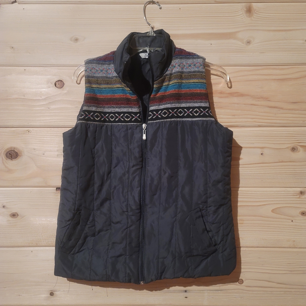 Great Northwest Indigo Women's Quilted Vest Aztec-style Pattern Size M 20x24